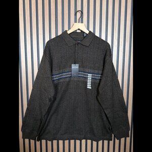 New Pierre Cardin Polo Sweater Large Mens Brown Relaxed Striped Trim Knitted Top